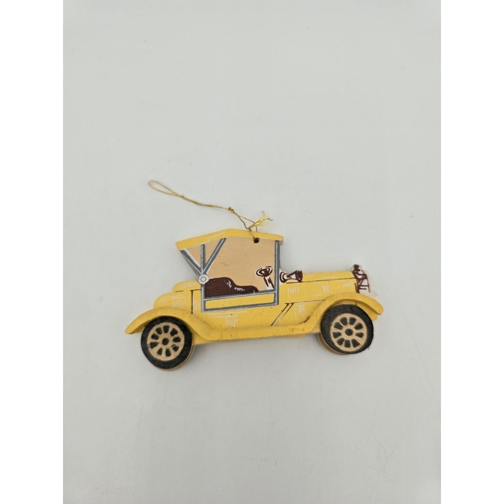 Old Fashioned Yellow Car Wood Ornament Christmas Tree Decoration Tourer